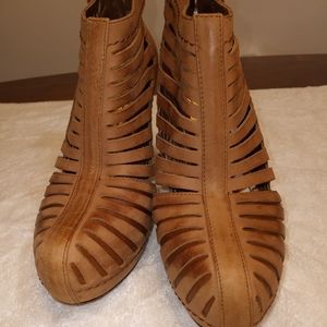 BCBG Tan Distressed Ankle Booties